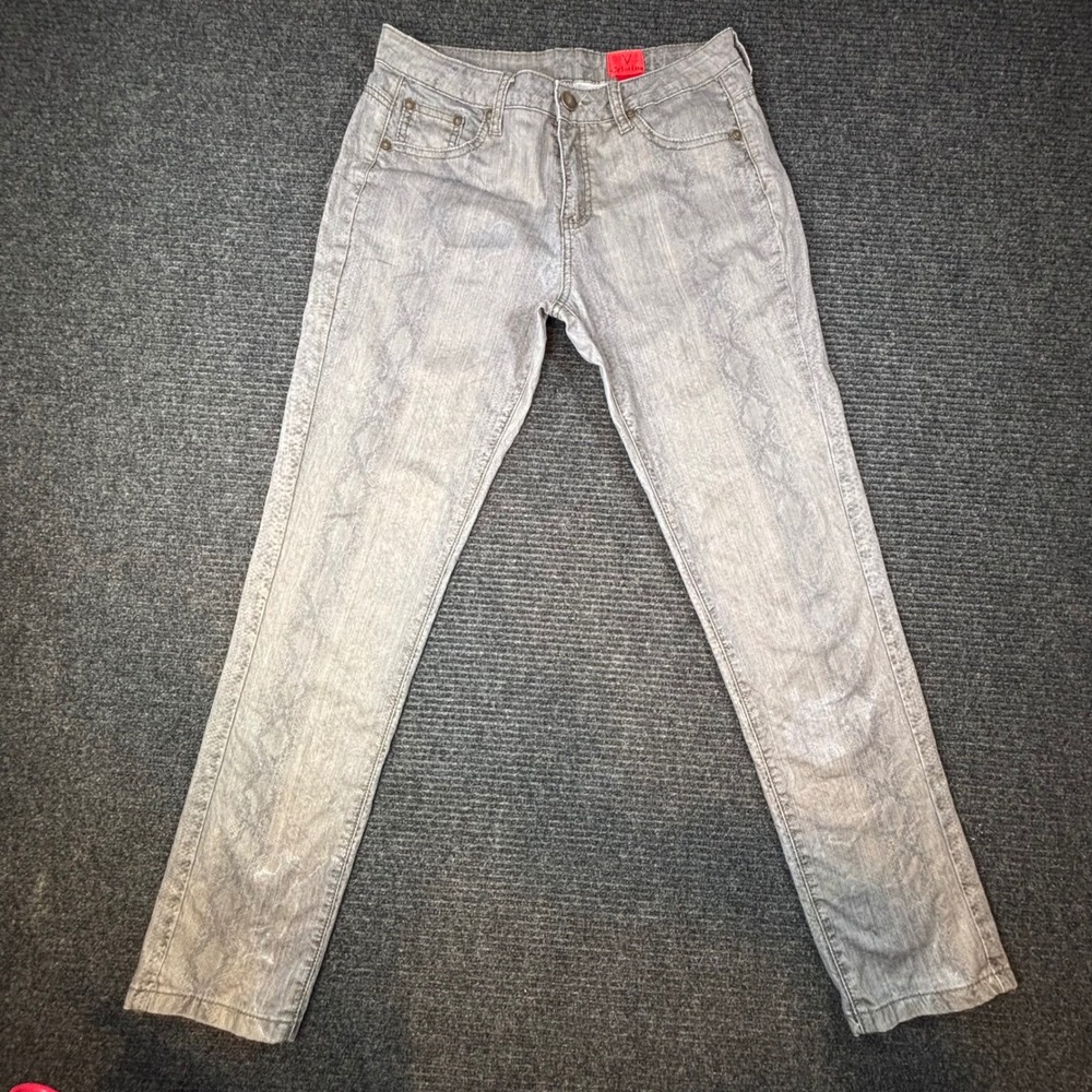 Cristina Metallic Snake Print Jeans‎ Grey Python Slim Leg Denim Pants Size 6